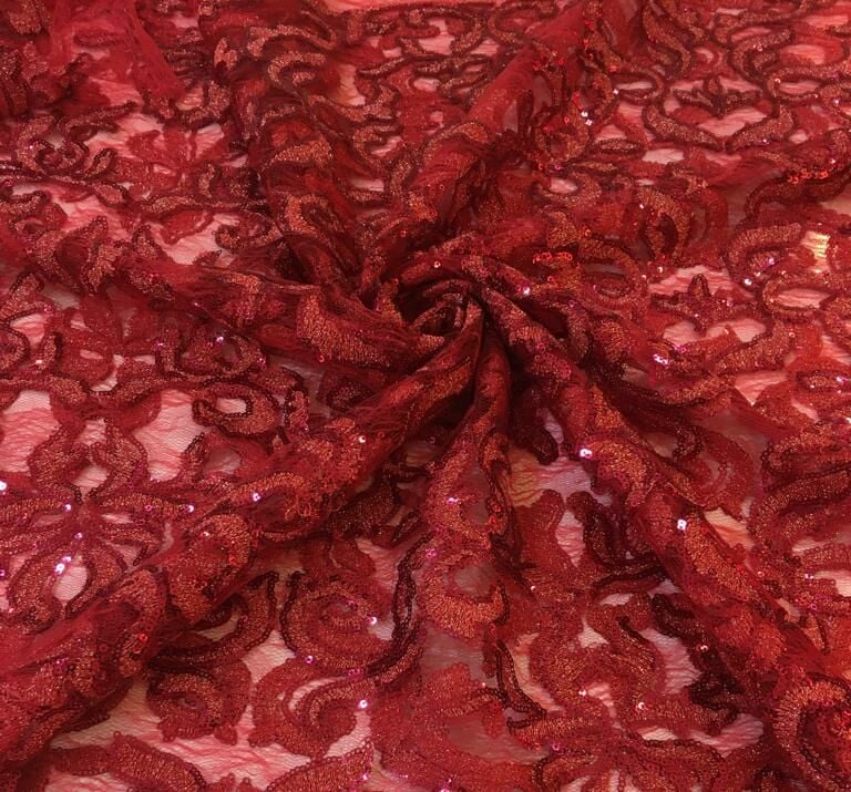 KIRMIZI PAYET İŞLEMELİ TÜL